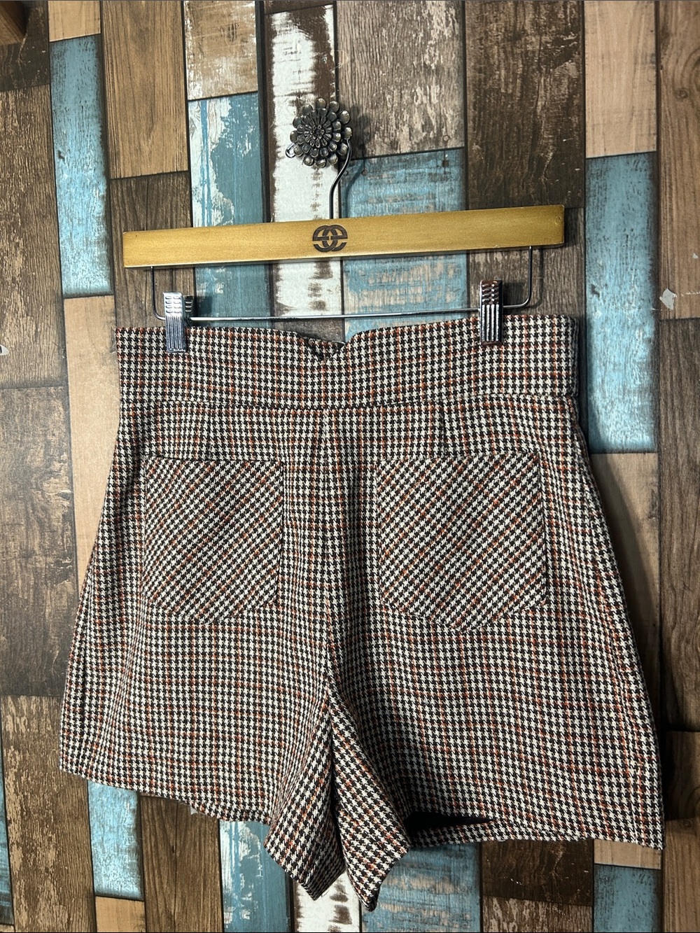 Modcloth High-Waist Houndstooth Shorts in Brown and orange